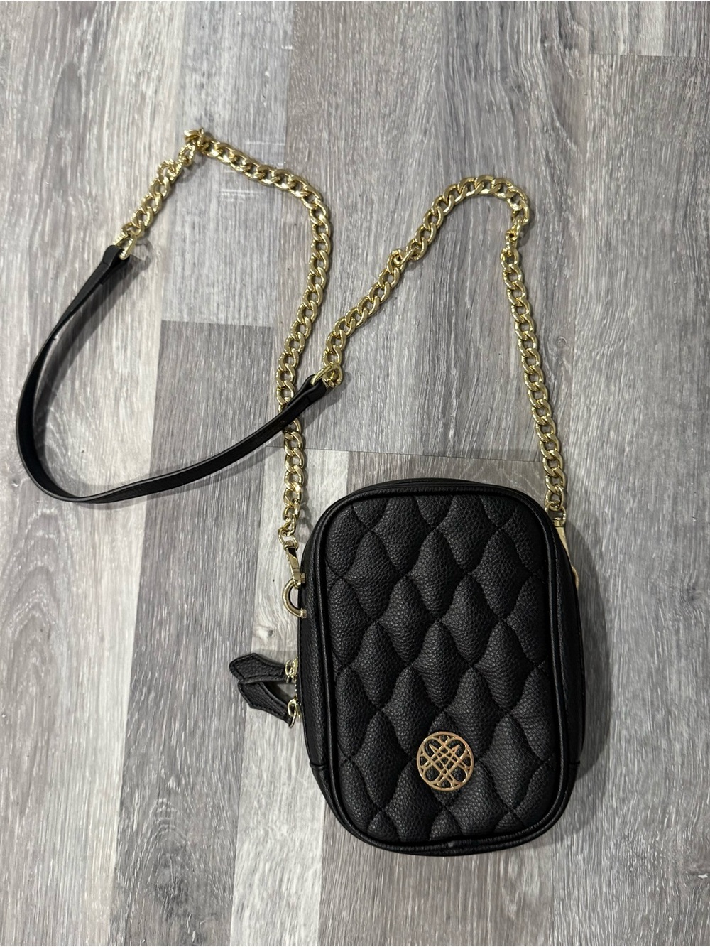 Natalie Wood Designs Black Grace Quilted Crossbody Bag , Zip, Detach Strap